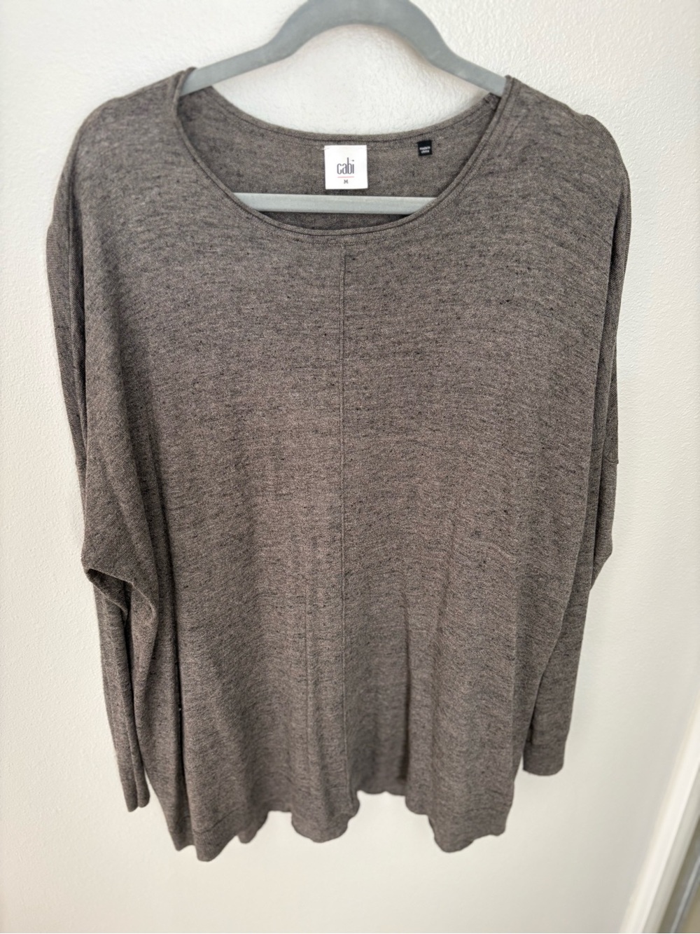 CAbi Relaxed Long-Sleeve Knit Top in Heather Taupe